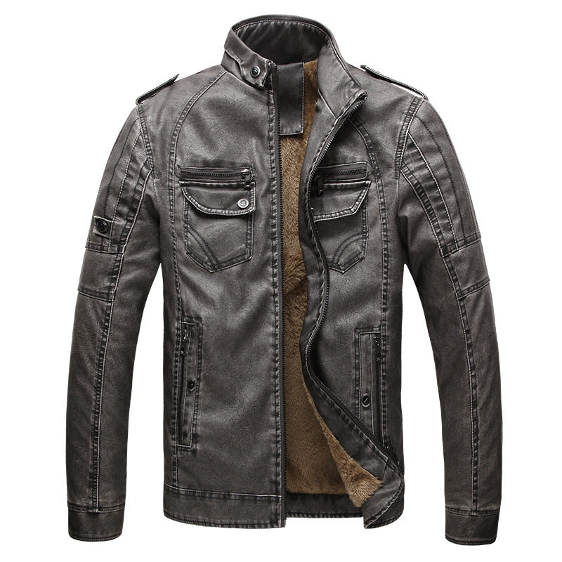 Leather Jacket Plus Velvet Washed Retro Leather Jacket Image