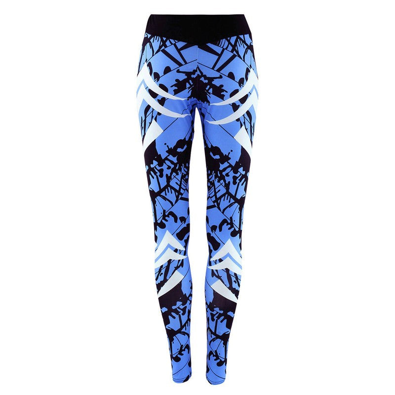 Dark Blue Printed Tight Gym Leggings Image