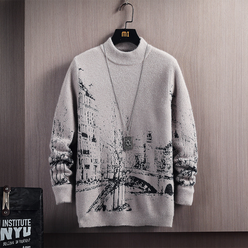 Autumn And Winter Round Neck Long Sleeved Pullover Thick Sweater Image