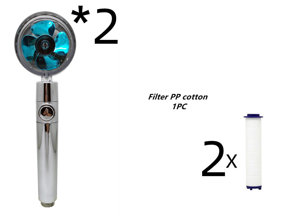 Propeller Driven Shower Head With Stop Button And Cotton Filter Turbocharged High Pressure Handheld Shower Nozzle Image