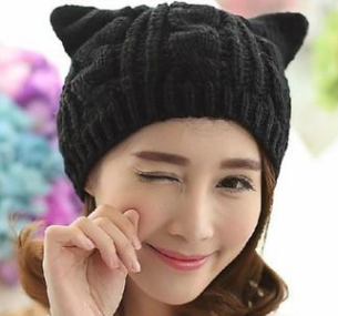 Hand Made 3D Cute Knitted Cat Ear Beanie For Winter Image