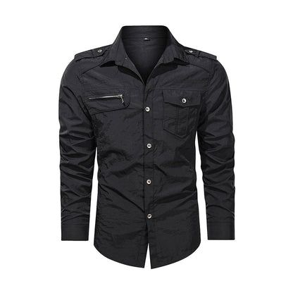 Men Shirt Outwear Military Thin Long Sleeve Shirts Quick-dry Solid Casual Fit Men Shirt