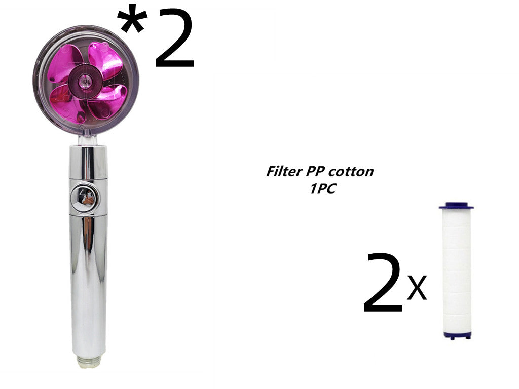 Propeller Driven Shower Head With Stop Button And Cotton Filter Turbocharged High Pressure Handheld Shower Nozzle Image