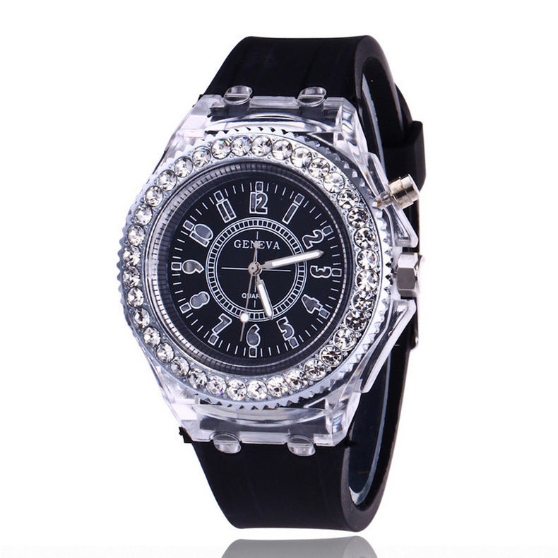 LED Luminous Watches Geneva Women Quartz Watch Women Ladies Silicone Bracelet Watches Image