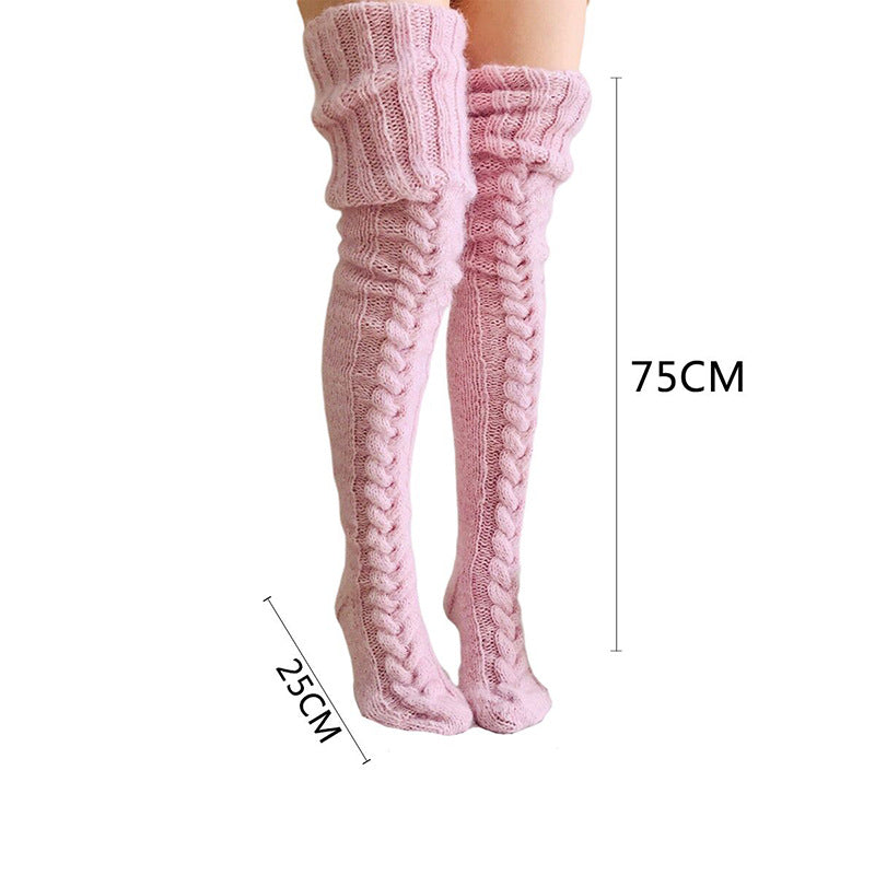 Winter Socks Over The Knee Lengthened Long Tube Knitted Pile Socks Image