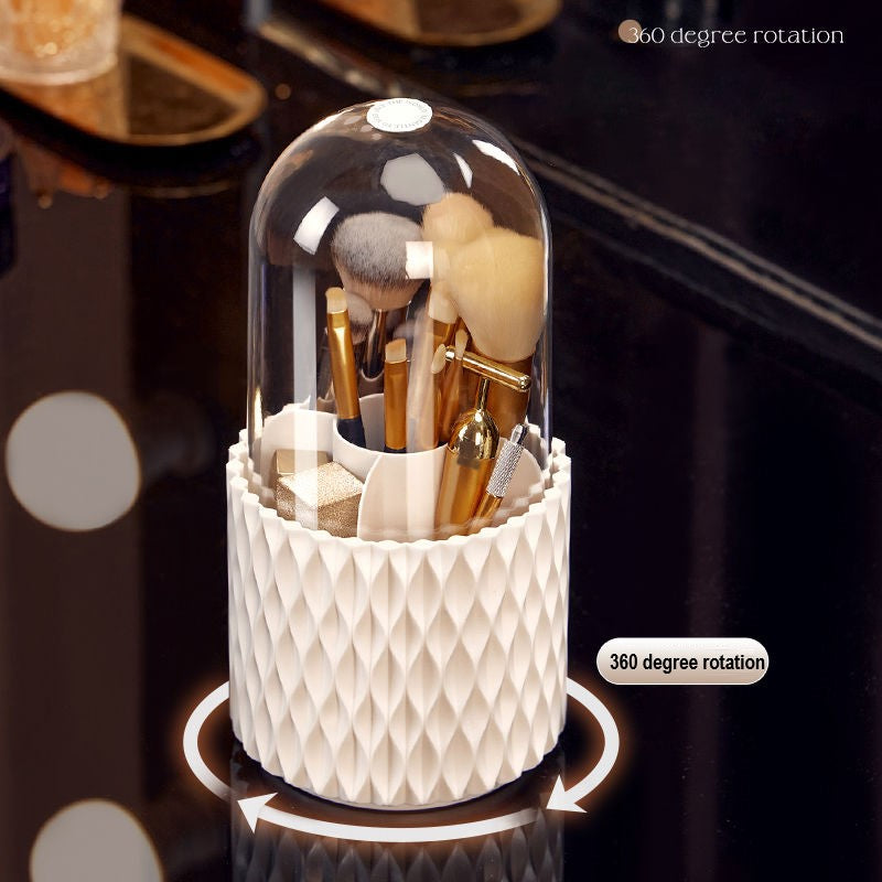 360 Rotating Large Capacity Transparent Makeup Brush Storage Pen Holder Acrylic Dust With Lid Desktop Cosmetic Storage Box Image