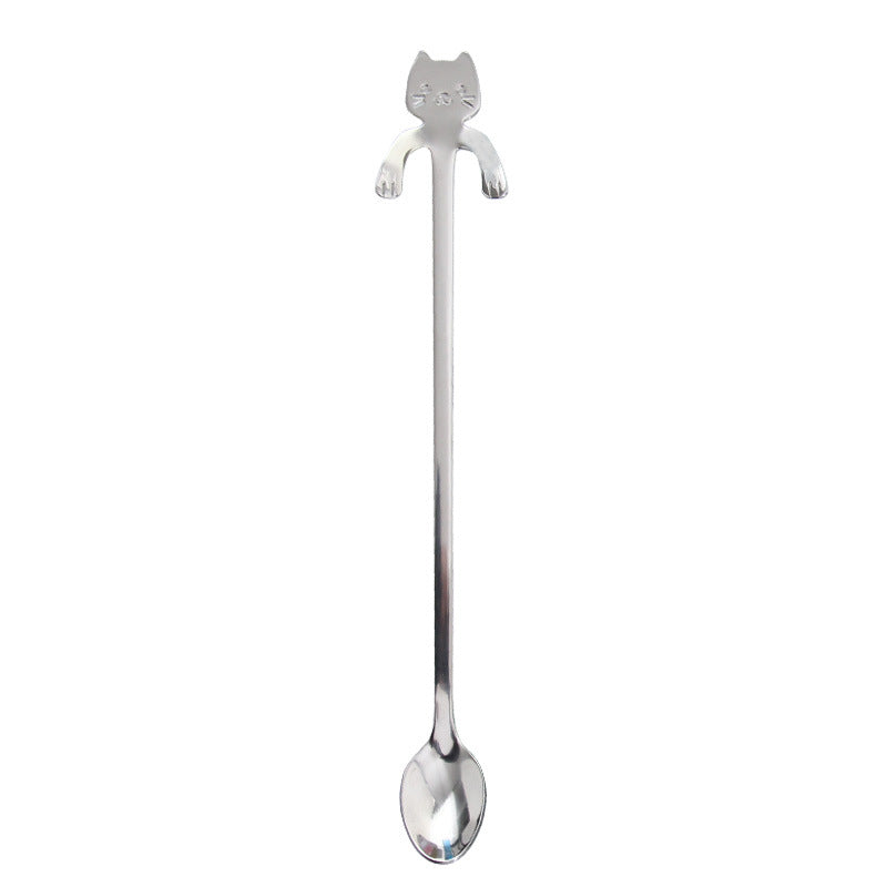 Cross-border 304 Stainless Steel Spoon Cartoon Cat Handle Hanging Coffee Spoon Image