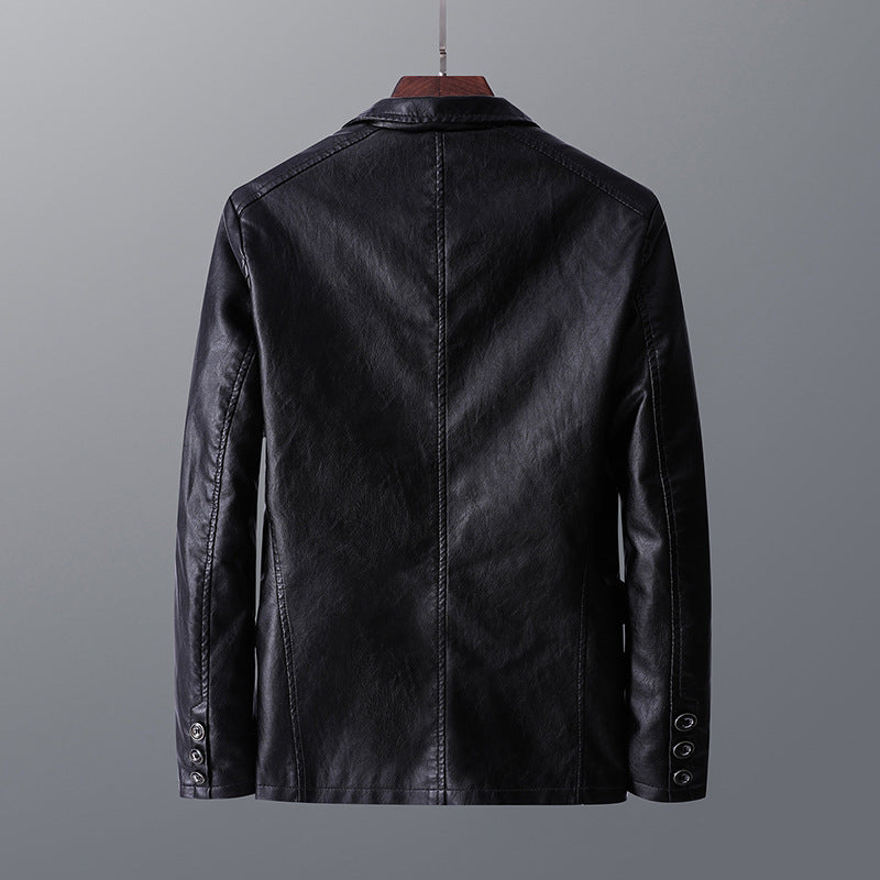 Leather Men's Autumn And Winter Jacket Thin Lapel Image