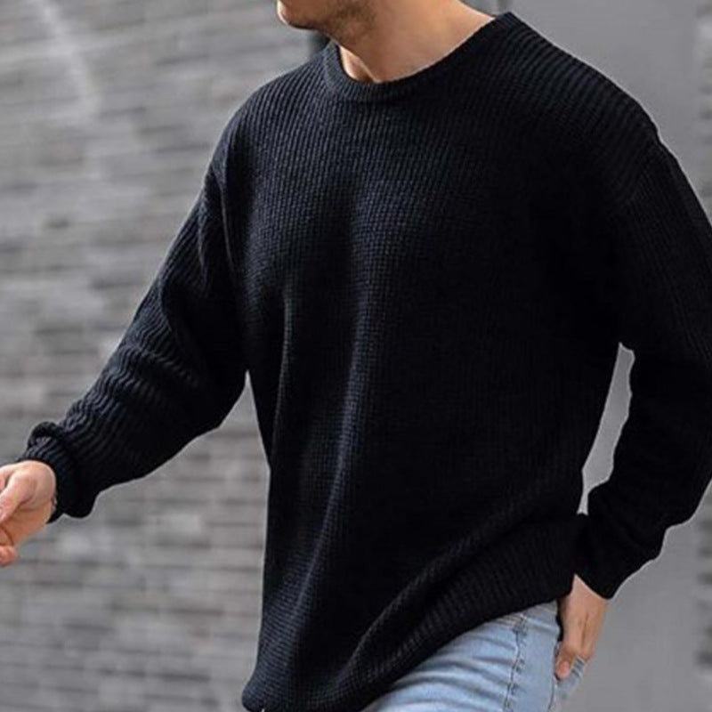 Fashion Sweater Men's Knit Top Solid Color Round Neck Image