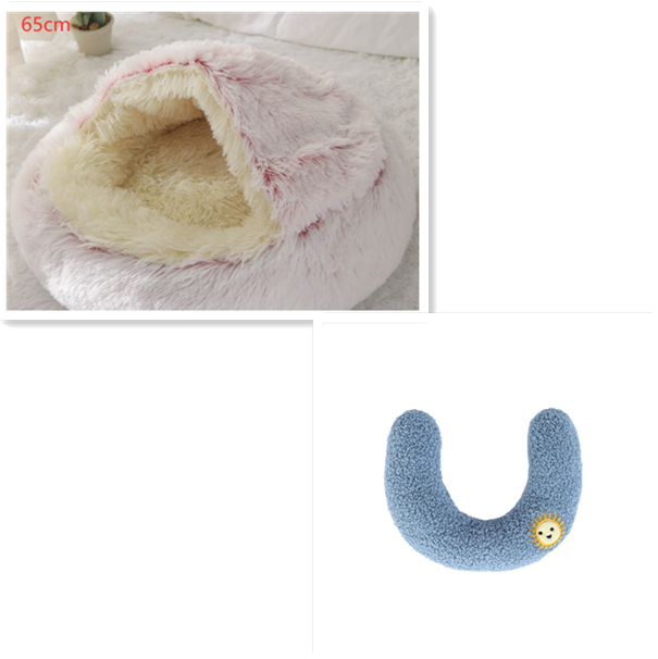 2 In 1 Dog And Cat Bed Pet Winter Bed Round Plush Warm Bed House Soft Long Plush Pets Bed Image