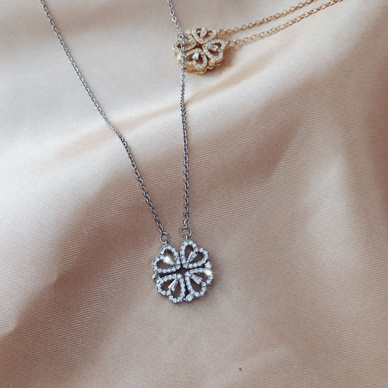 Explosive Style Detachable Deformed Four-leaf Clover Necklace For Women A Multi-wearing Zircon Small Love Short Clavicle Chain Image