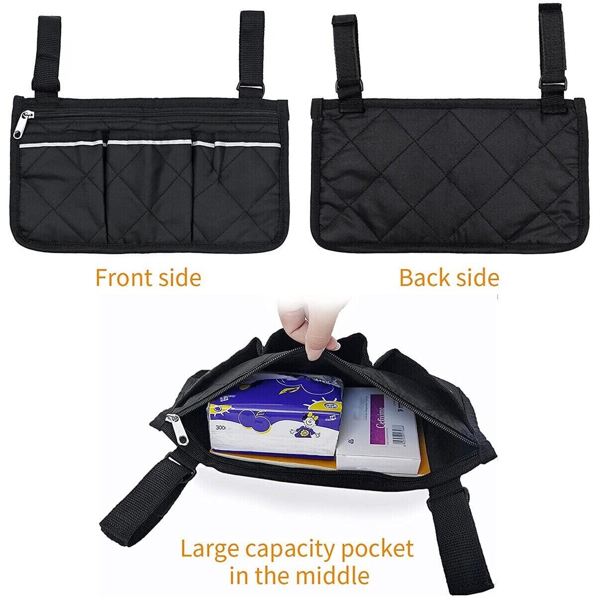 Wheelchair Armrest Accessories Side Bags To Hang On Side Pouch With Bright Line Image