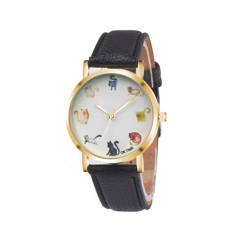 Cats Cute Watch Women PU Leather Round Dial Students Fashion Wristwatch Sleeping Cat Fox Animal Image