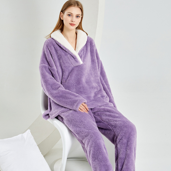 Flannel Pajamas Pajamas Set Thickening Couples Home Service Image