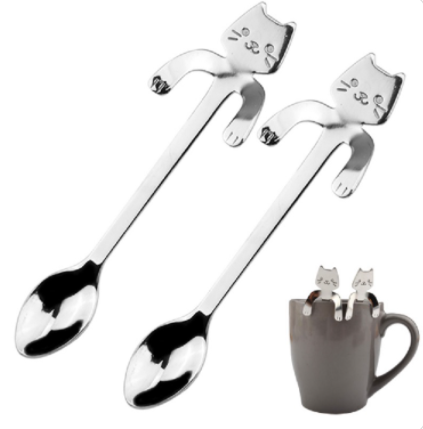 Cross-border 304 Stainless Steel Spoon Cartoon Cat Handle Hanging Coffee Spoon Image