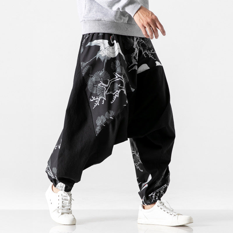 Chinese style crotch big crotch patchwork pants Image