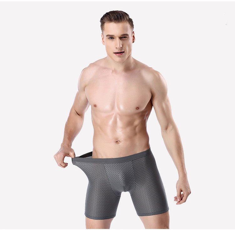 Men's sports underwear long ice mesh eye sexy breathable boxer briefs running wear leg long pants Image