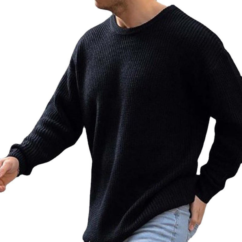 Fashion Sweater Men's Knit Top Solid Color Round Neck Image