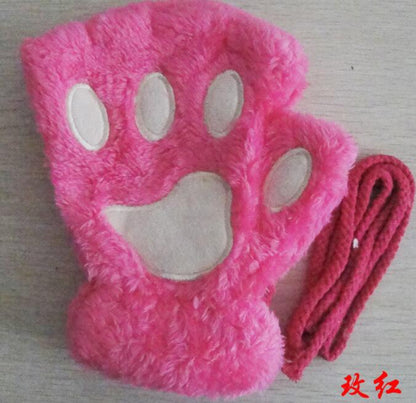 Winter Lovely Half Cover Paw Bear Cat Claw Gloves Short Finger