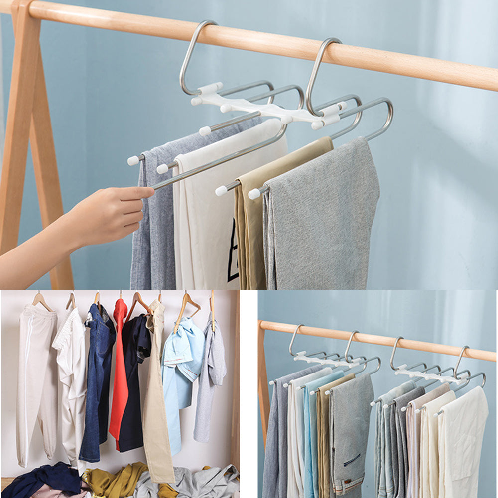 5 In 1 Wardrobe Hanger Multi-functional Clothes Hangers Pants Stainless Steel Magic Wardrobe Clothing Hangers For Clothes Rack Image