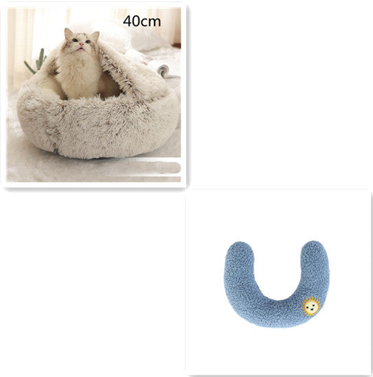 2 In 1 Dog And Cat Bed Pet Winter Bed Round Plush Warm Bed House Soft Long Plush Pets Bed Image