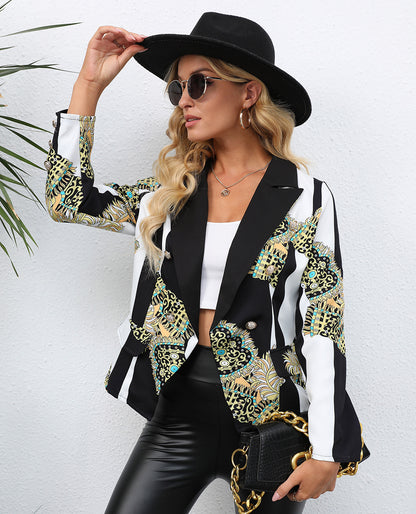 Ladies Fashion Print Lapel Small Blazer