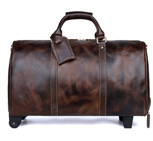 Large Capacity Cowhide Trolley Travel Bag Image