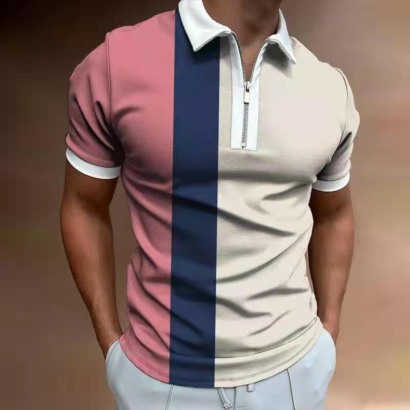 Men's POLO Shirt Striped Printed Short Sleeve T-Shirt Lapel Shirt Image