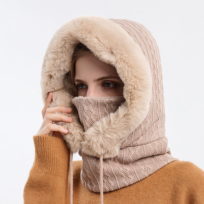 Winter Thick Plush Hat With Scarf Windproof Warm Knit Hats Hooded For Women Image