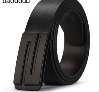 The young man's belt buckle belt smooth leather belts PU Korean tide students leisure plate buckle Image