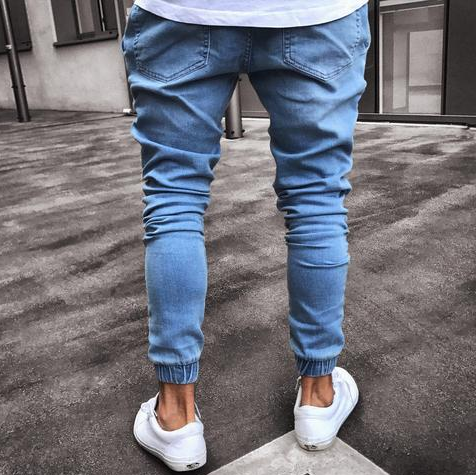 Mens Stretchy Ripped Biker Jeans Image