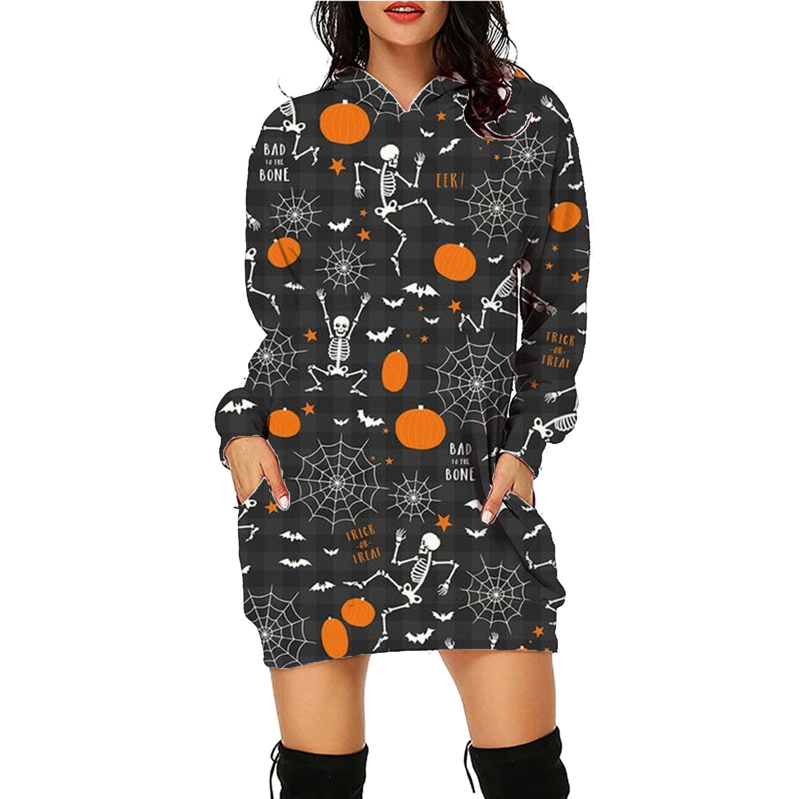 Halloween Print Long Hoodie With Pockets Sweater Long Sleeve Clothes Women Image