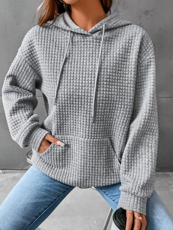 Fashion Waffle Hoodie Sweater Women's Sports Sweatshirt Casual Long Sleeve Tops Womens Clothing Image