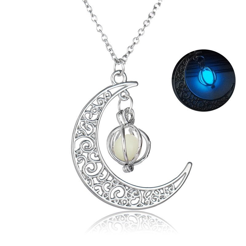 Fashion Moon Natural Glowing Stone Healing Necklace Women Gift Charm Luminous Pendant Necklace Jewelry Image