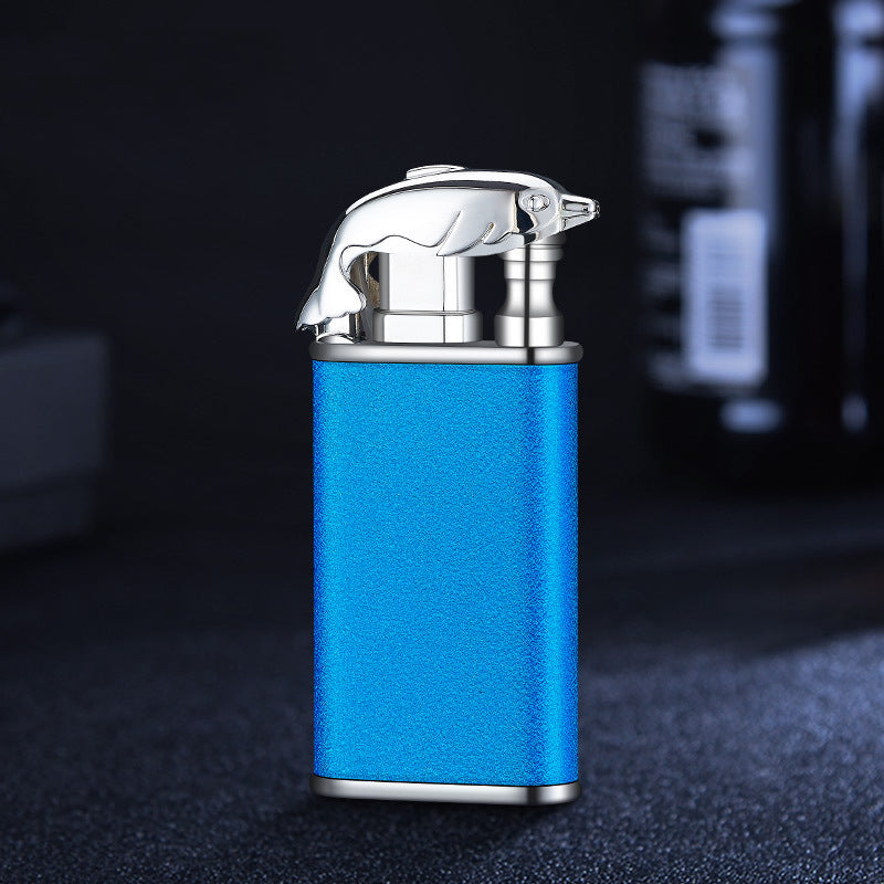 Creative Blue Flame Lighter Dolphin Dragon Tiger Double Fire Metal Winproof Lighter Inflatable Lighter Image