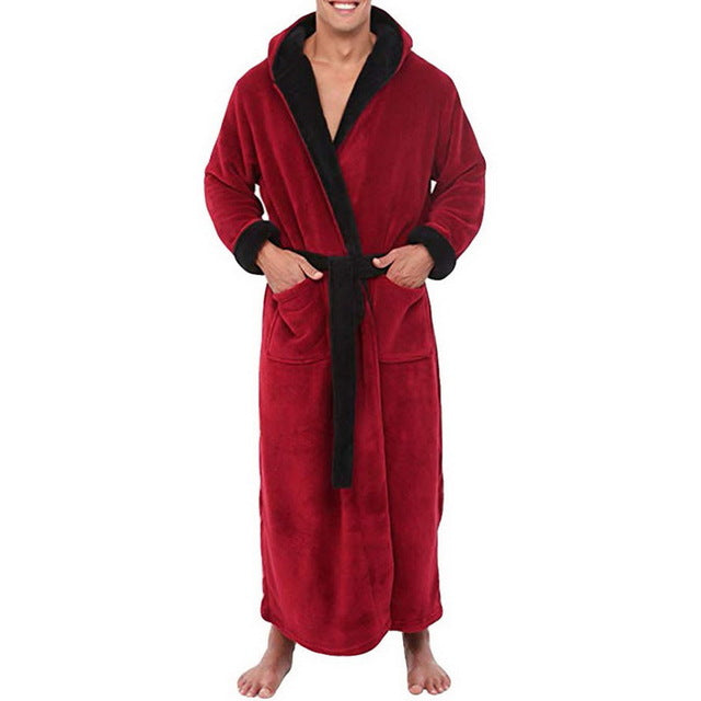 Men BathRobe Flannel Hooded Thick Casual Winter Image