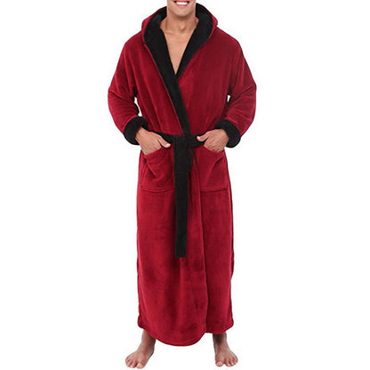 Men BathRobe Flannel Hooded Thick Casual Winter