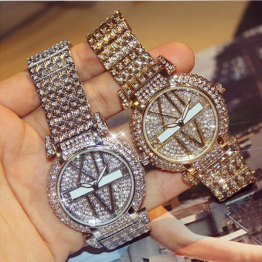 Luxury Diamond Women Watches Fashion Brand Stainless Steel Bracelet Wrist Watch Women Design Quartz Watch Clock relogio feminino Image