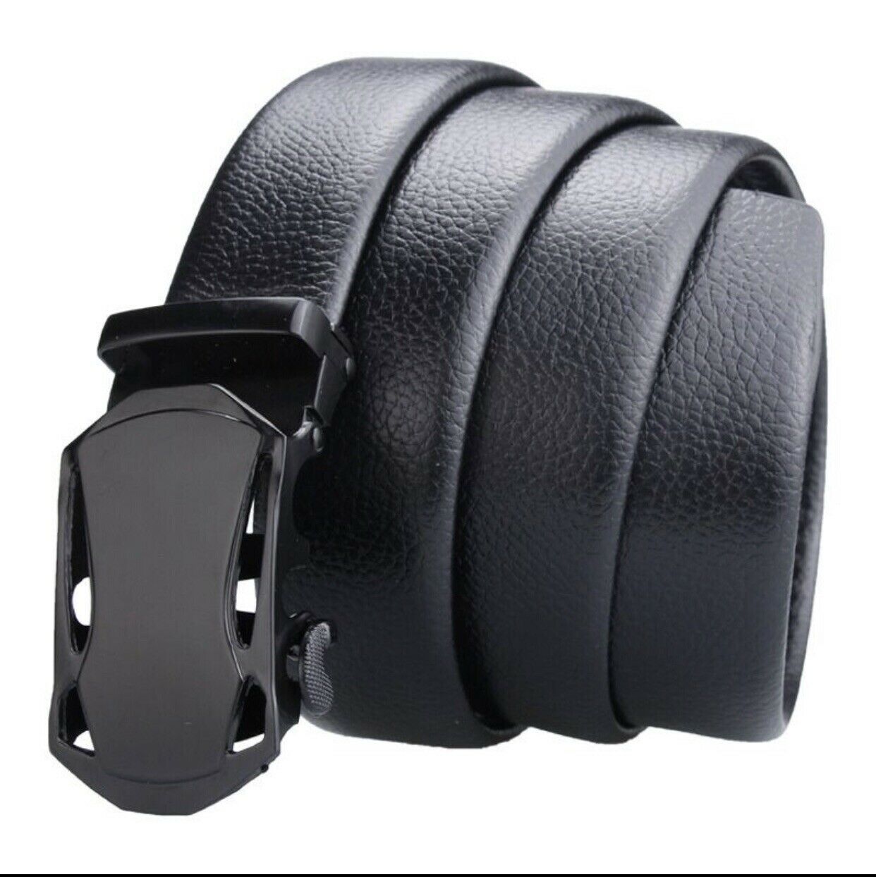 Microfiber Leather Ratchet Belt Adjustable Automatic Buckle Black Belts For Men Image