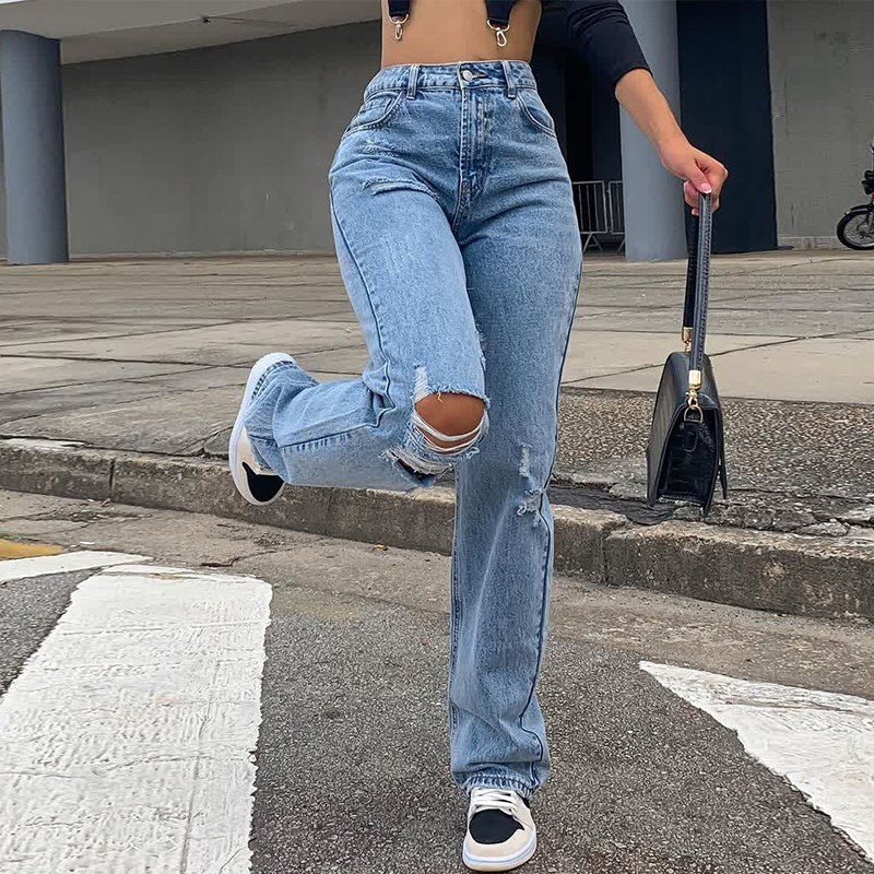 Woman Jeans Streetwear Vintage Quality Fashion Harajuku Straight Pants High Waist Clothes Wide Leg Denim Clothing Blue Image