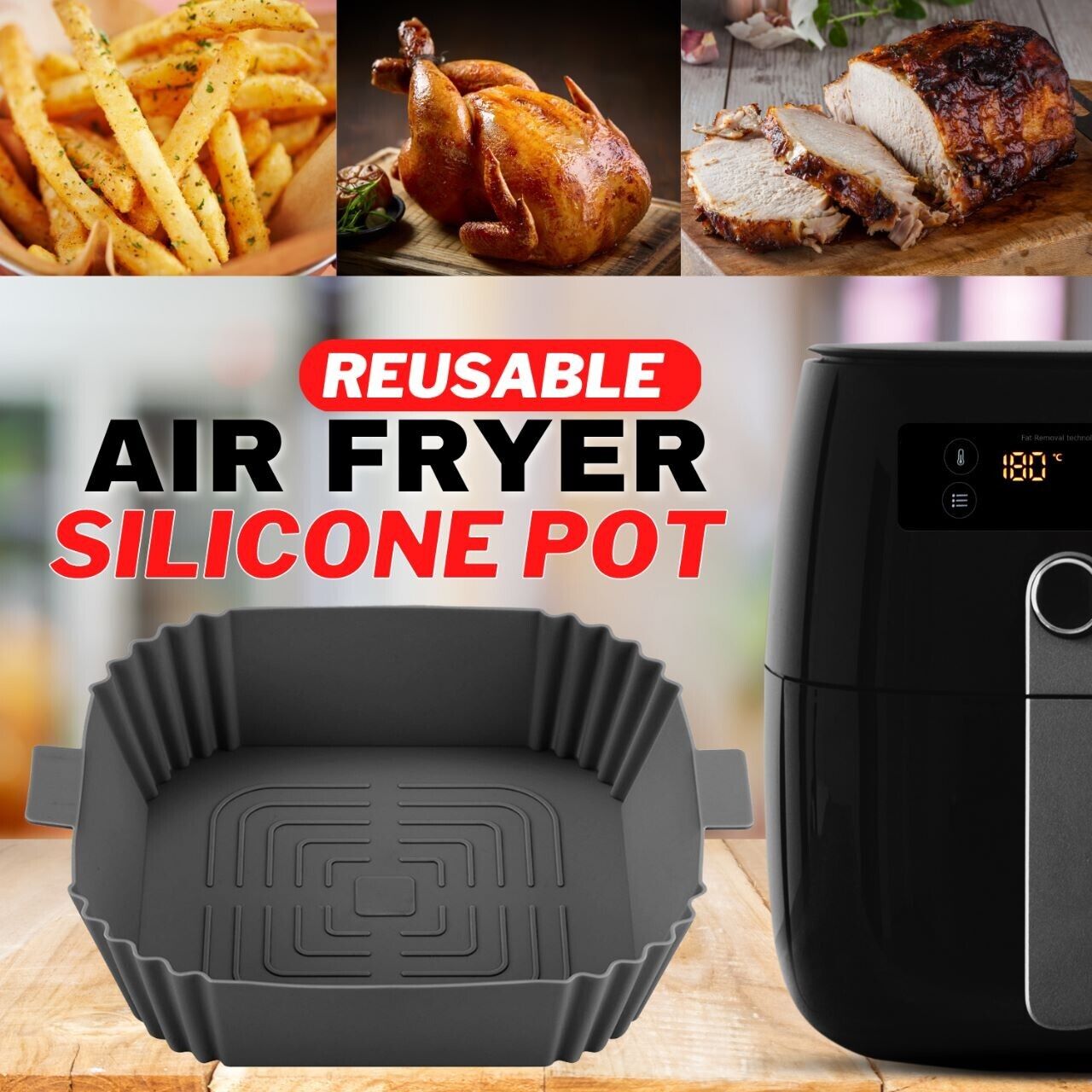 Air Fryer Silicone Pot Basket Liners Non-Stick Safe Oven Baking Tray Accessories Image