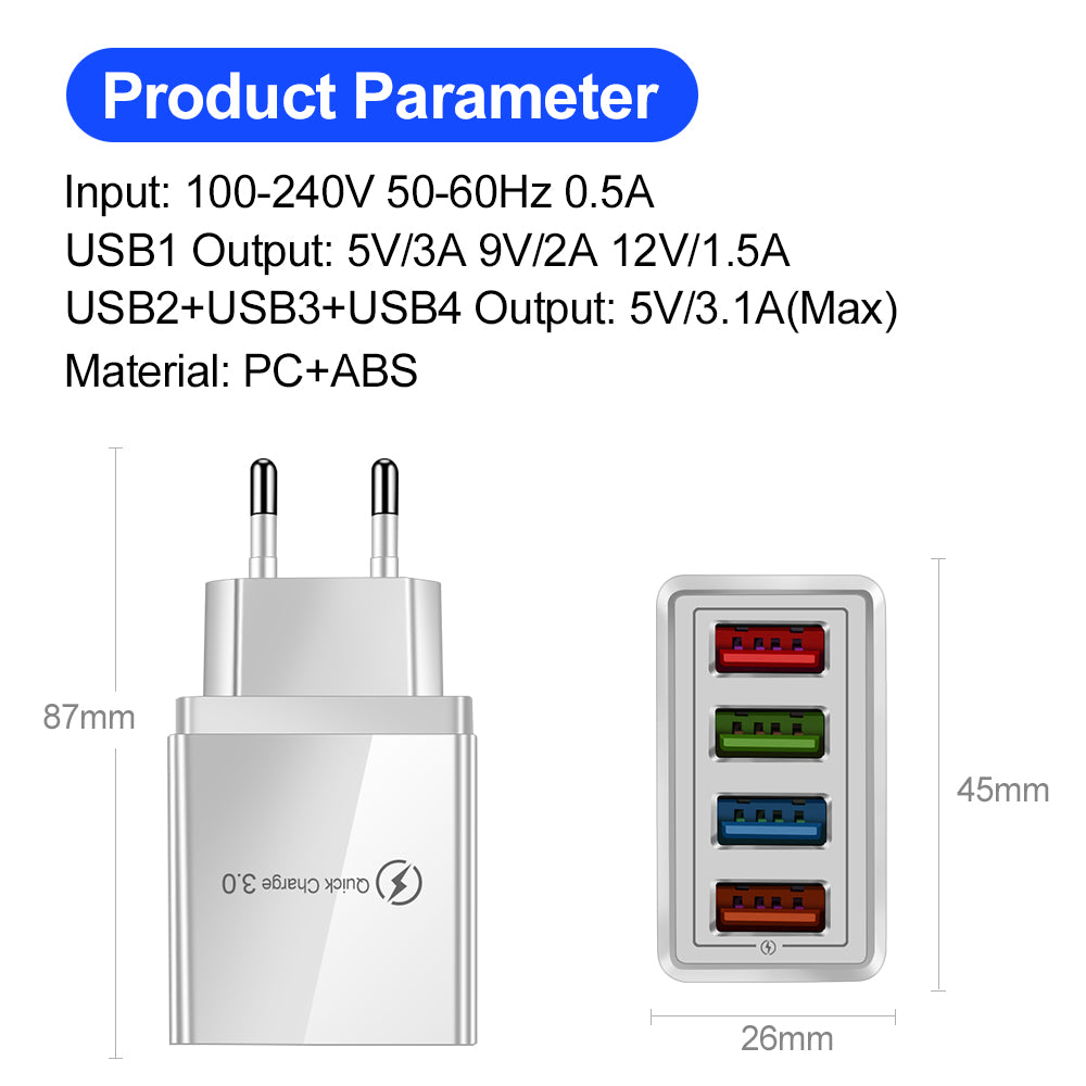 USB Charger Quick Charge 3.0 4 Phone Adapter For Tablet Portable Wall Mobile Charger Fast Charger Image