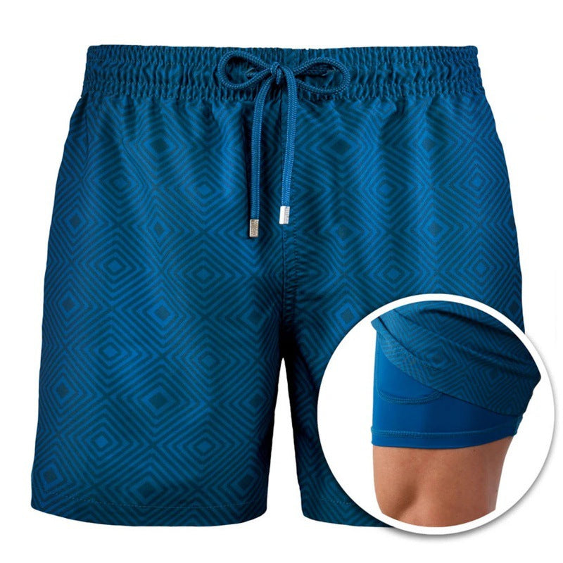 Men's Printed Beach Shorts Sports Double Layer Shorts Summer Image