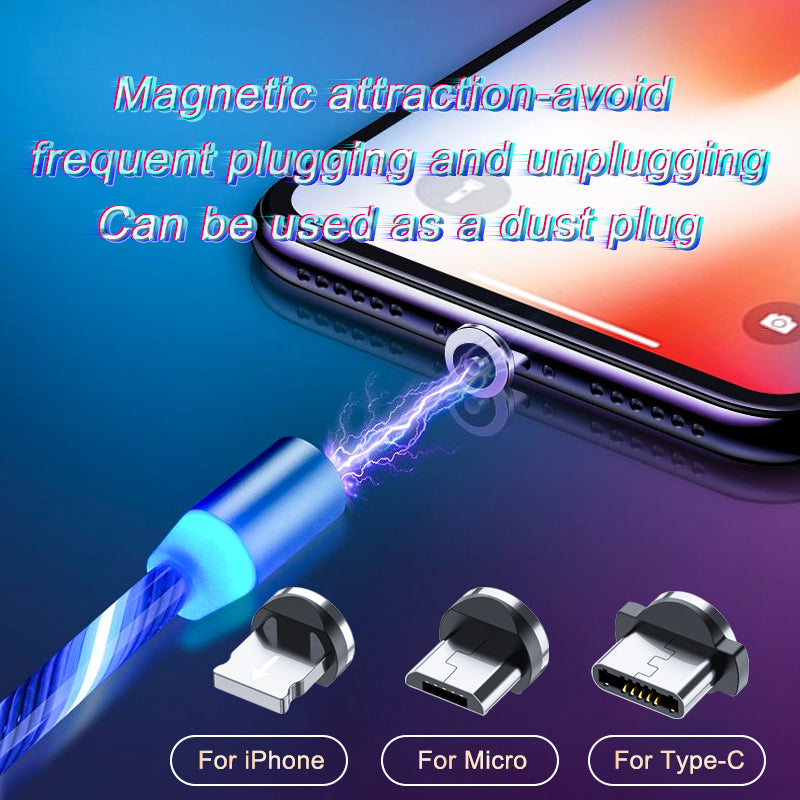 Magnetic Charging Cable Streamer Fast Charging Cable Lighting Micro USB Cable LED Magnet Charger Type-C Cable Image