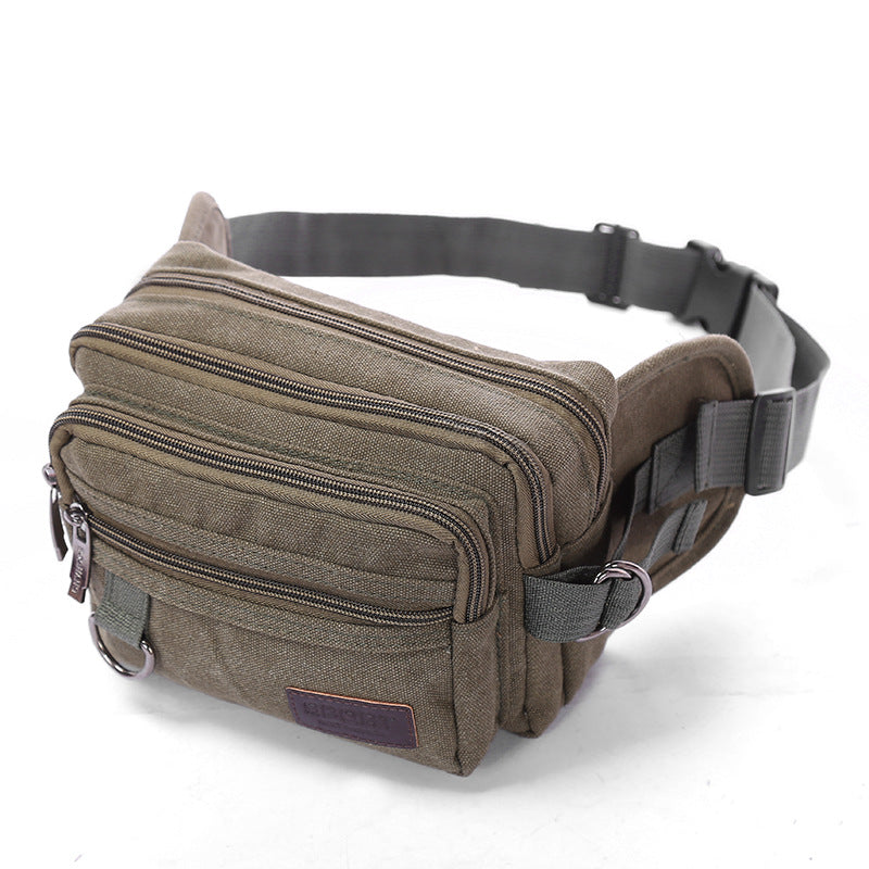 Canvas Fanny Pack With 4-Zipper Pockets Men Waist Bag Hip Bum Bag With Adjustable Strap For Outdoors Workout Traveling Casual Running Hiking Cycling Image