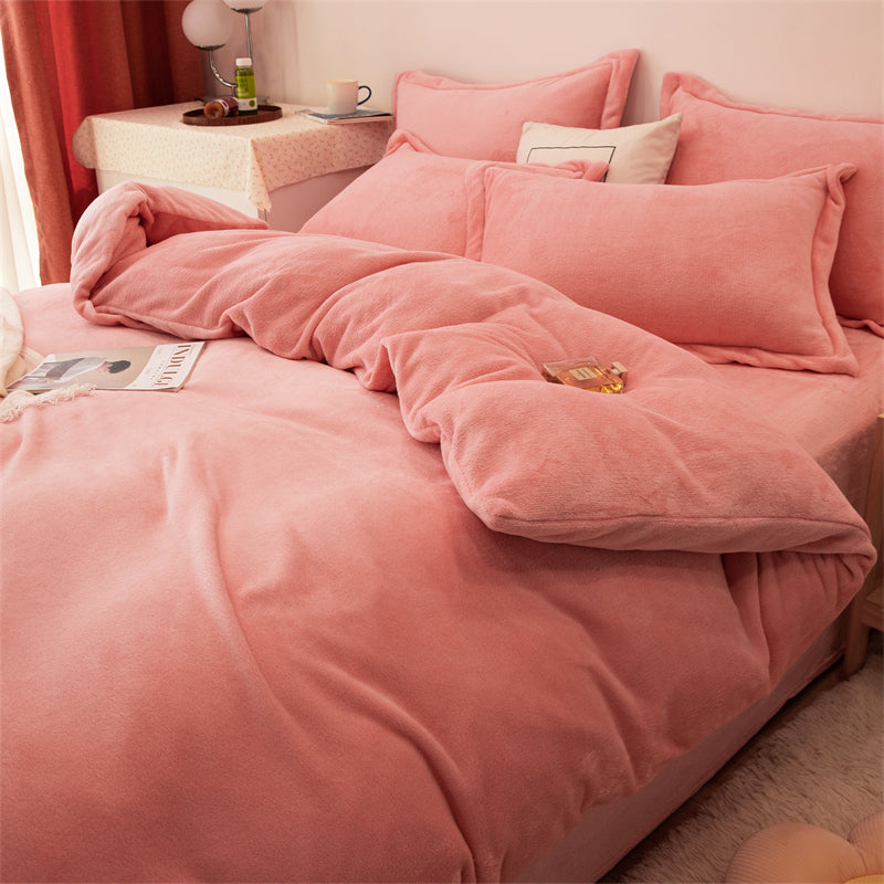 Four-piece Plush Double-sided Fleece Warm Yellow Duvet Cover Image