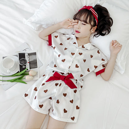 Girls Summer Cartoon Pajamas Short-sleeved Shorts Two-piece Suit