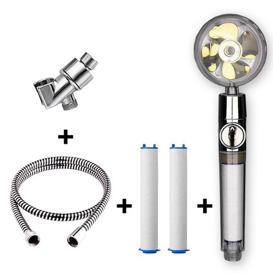 Propeller Driven Shower Head With Stop Button And Cotton Filter Turbocharged High Pressure Handheld Shower Nozzle Image