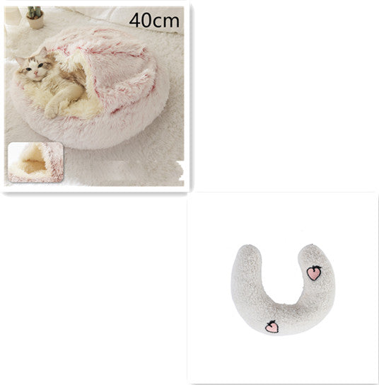 2 In 1 Dog And Cat Bed Pet Winter Bed Round Plush Warm Bed House Soft Long Plush Pets Bed Image