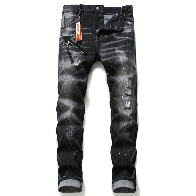 men jeans famous D2 Men slim jeans pants mens denim trousers zipper blue hole Pencil Pants Image